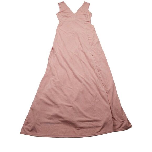 READ Birdy Grey Shamin V-Neck Crepe Bridesmaid Dress Pink Rose Quartz Large Slit - Picture 2 of 13